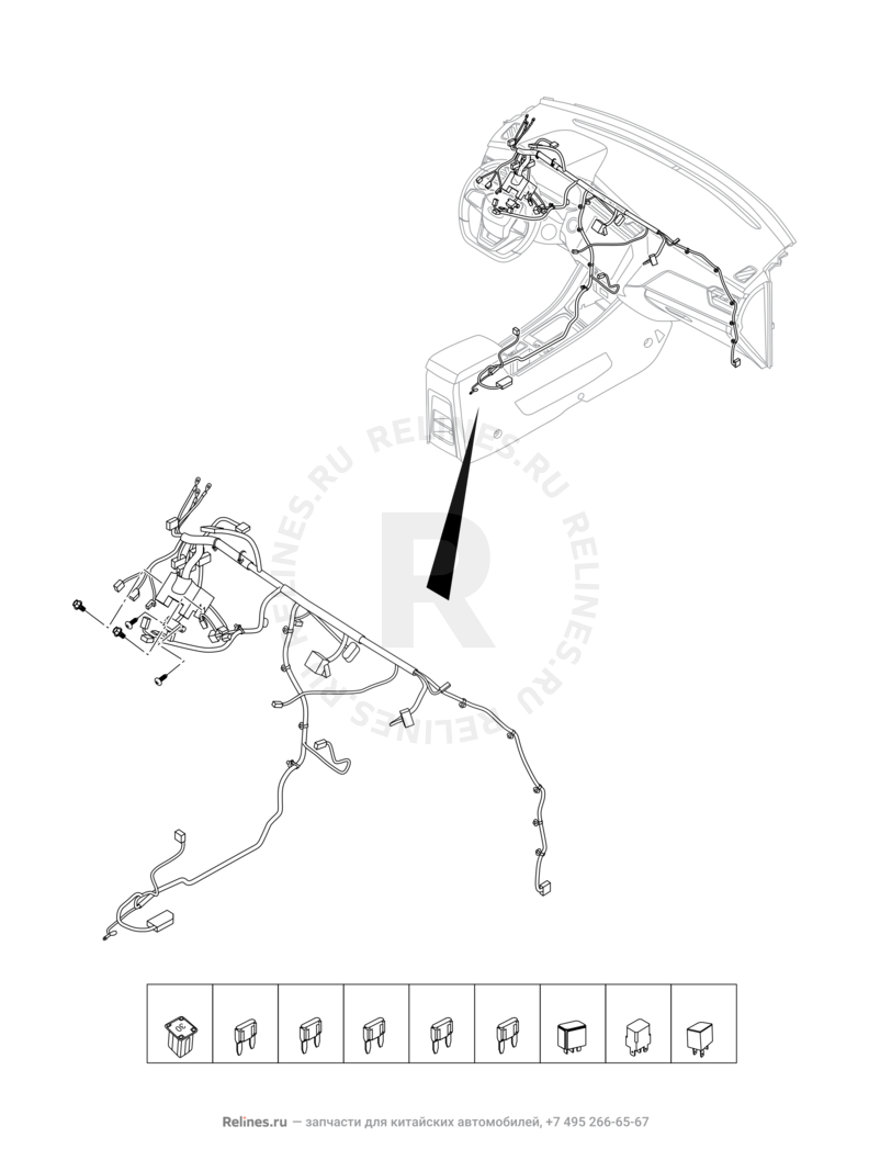 Запчасти Chery Tiggo 2 Pro Поколение I (2021)  — Проводка панели приборов (торпедо) (3) — схема