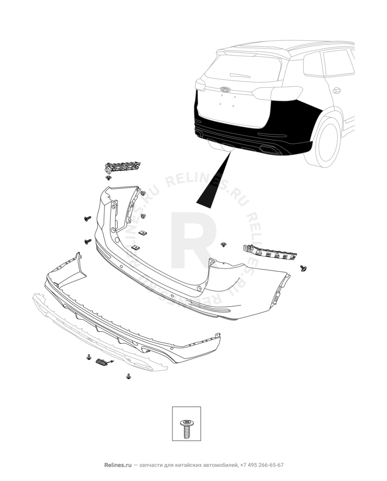 Запчасти Chery Tiggo 8 Pro Max Поколение I (2022)  — Задний бампер и другие детали задка (3) — схема