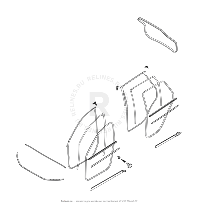 Запчасти Chery Tiggo 8 Pro Max Поколение I (2022)  — Уплотнители, молдинги, заглушки и направляющие (2) — схема