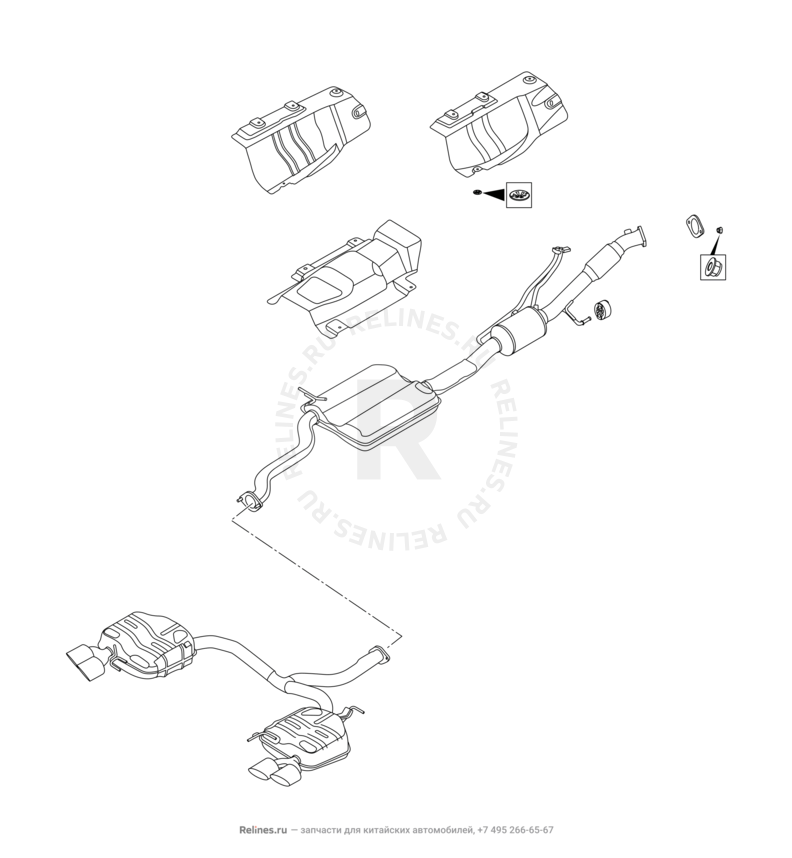 Запчасти Chery Tiggo 8 Pro Max Поколение I (2022)  — Выпускная система (4) — схема