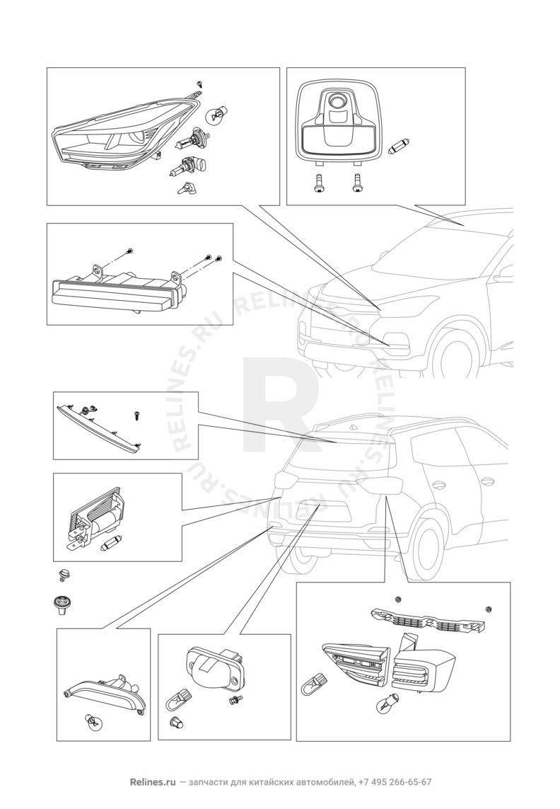 Запчасти Chery Tiggo 4 Поколение I — рестайлинг (2018)  — Система освещения автомобиля (1) — схема