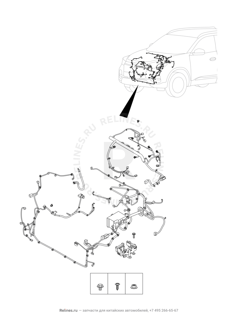 Проводка моторного отсека Chery Tiggo 4 — схема