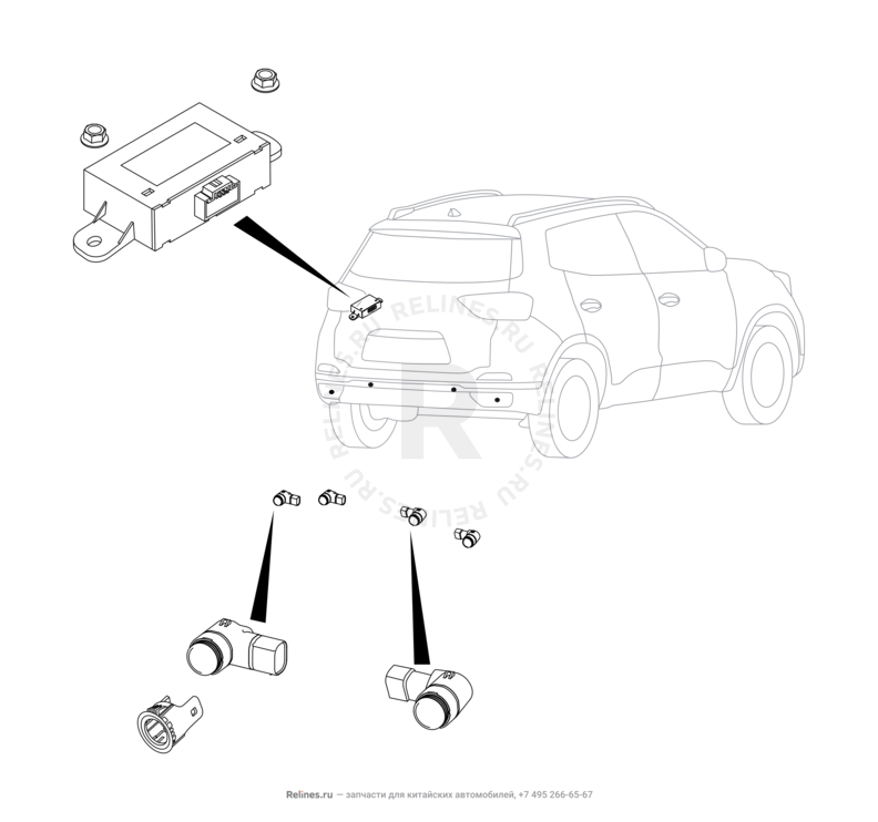 Запчасти Chery Tiggo 4 Поколение I — рестайлинг (2018)  — Датчики парковки (парктроники) (4) — схема
