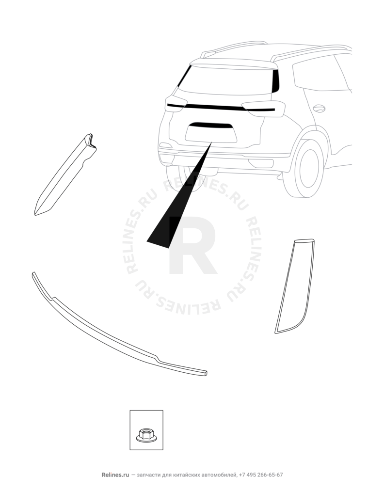 Запчасти Chery Tiggo 4 Поколение I — рестайлинг (2018)  — Накладки стоек багажника (3) — схема