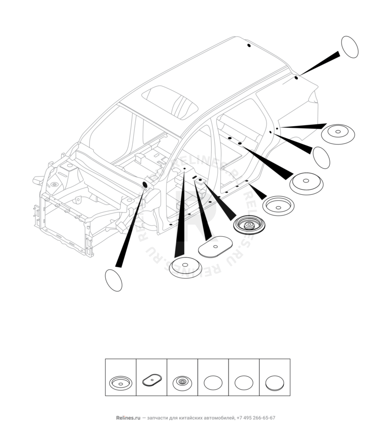 Запчасти Chery Tiggo 4 Поколение I — рестайлинг (2018)  — Заглушки, прокладки, накладки (6) — схема