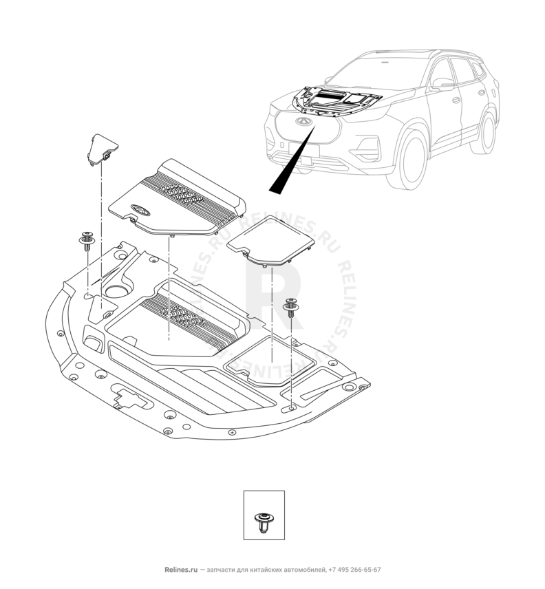 Запчасти Chery Tiggo 8 Pro Max Поколение I (2022)  — Накладка моторного отсека (2) — схема