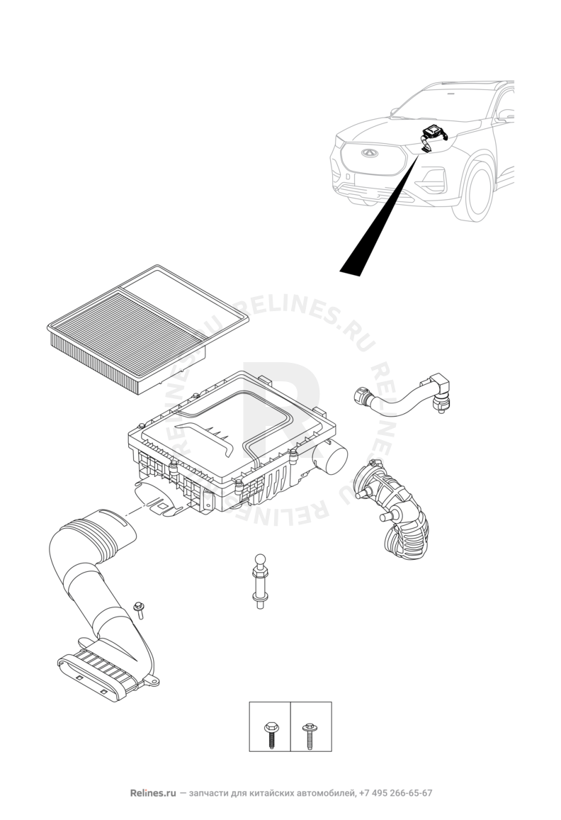 Запчасти Chery Tiggo 8 Поколение I (2018)  — Воздушный фильтр и корпус (6) — схема