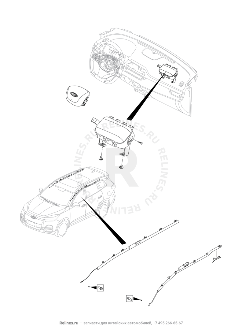 Запчасти Chery Tiggo 8 Pro Max Поколение I (2022)  — Подушки безопасности (5) — схема