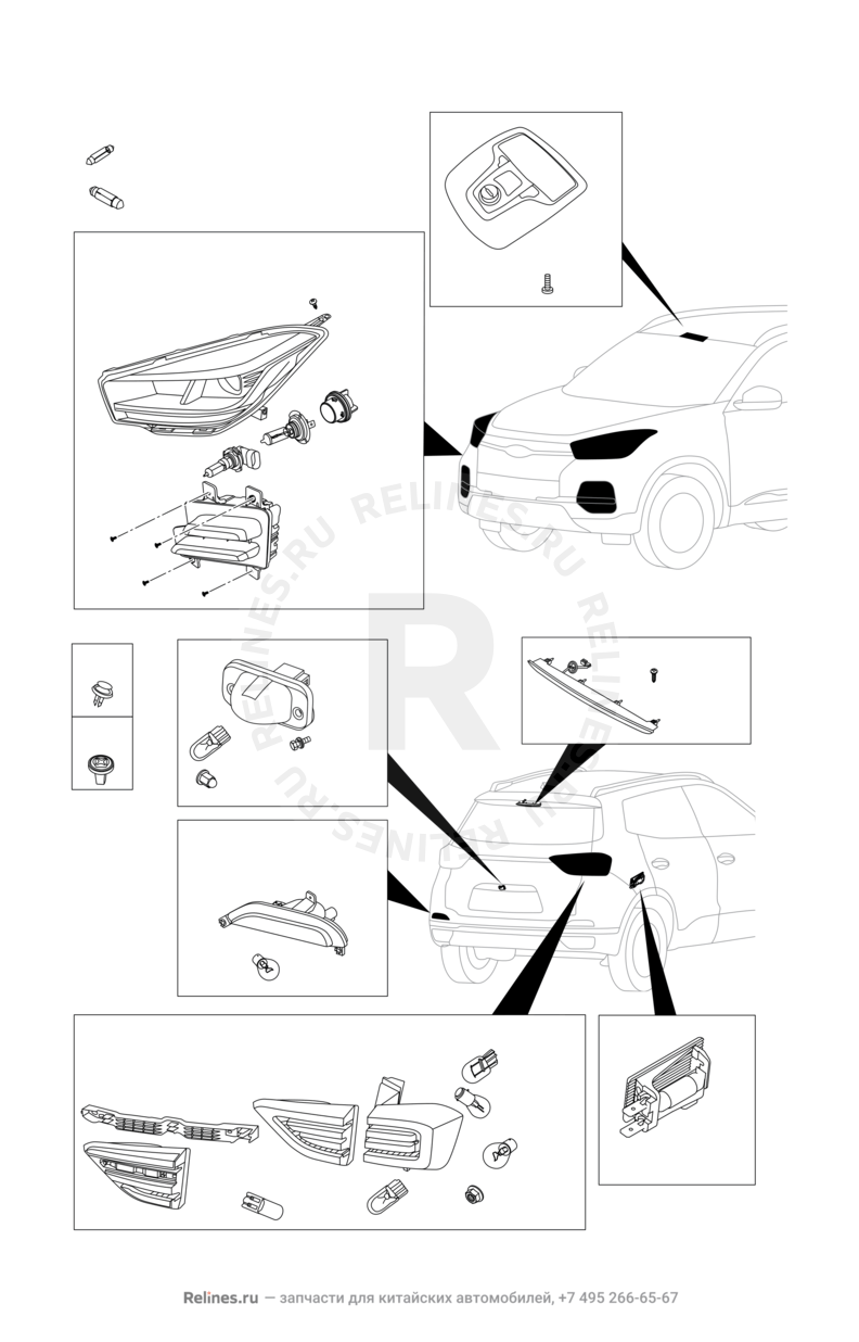 Запчасти Chery Tiggo 4 Pro Поколение I (2021)  — Система освещения автомобиля (1) — схема