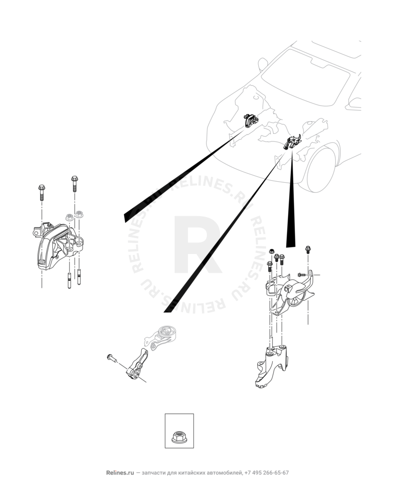 Запчасти Chery Tiggo 4 Pro Поколение I (2021)  — Опоры двигателя (5) — схема