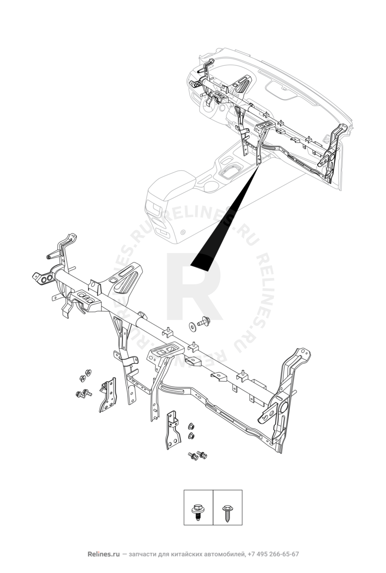 Запчасти Chery Tiggo 4 Pro Поколение I (2021)  — Рама передней панели (торпедо) (3) — схема