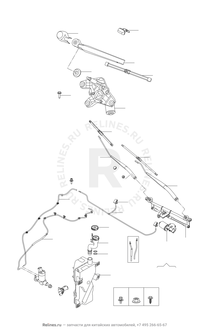 Запчасти Chery Tiggo 4 Pro Поколение I (2021)  — Стеклоочистители и омыватели (1) — схема