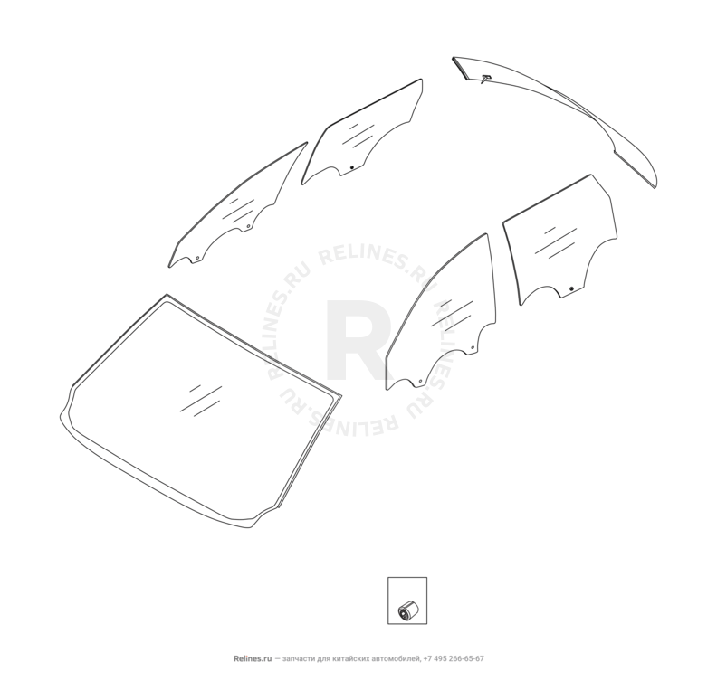 Запчасти Chery Tiggo 4 Pro Поколение I (2021)  — Стекла и комплектующие (1) — схема