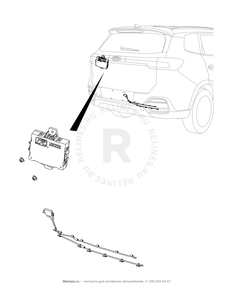 Запчасти Chery Tiggo 8 Поколение I (2018)  — Модуль электропривода крышки багажника (3) — схема