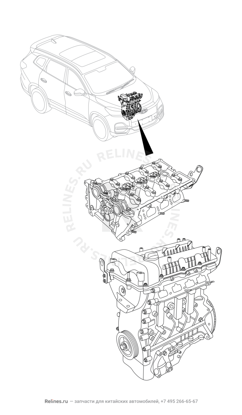 Двигатель в сборе Chery Tiggo 8 Pro Max — схема