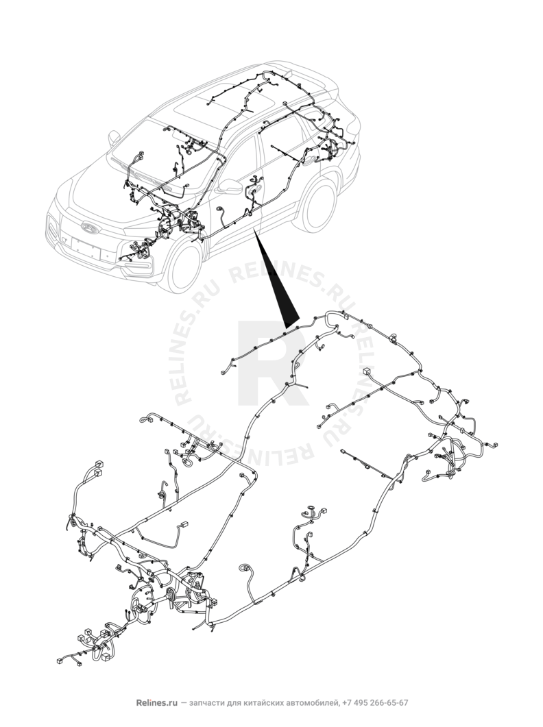 Запчасти Chery Tiggo 8 Поколение I (2018)  — Проводка пола и багажного отсека (багажника) — схема