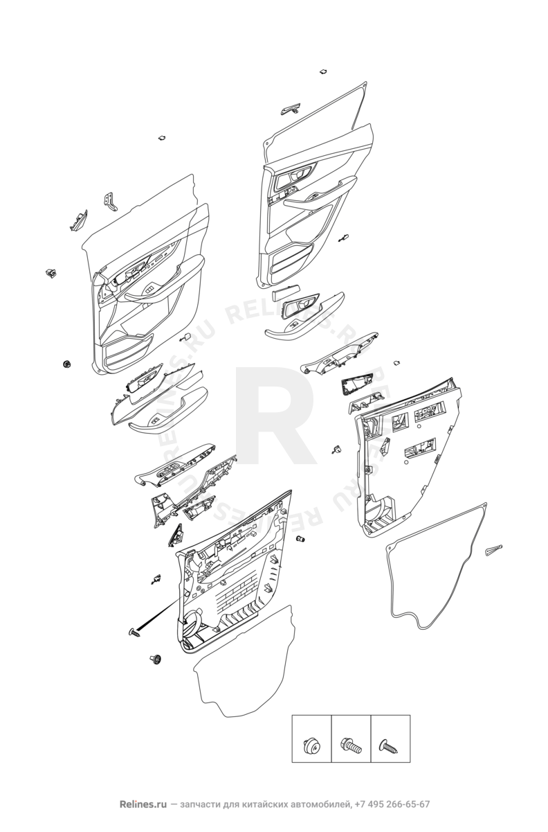 Запчасти Chery Tiggo 4 Pro Поколение I (2021)  — Внутренняя обшивка дверей — схема
