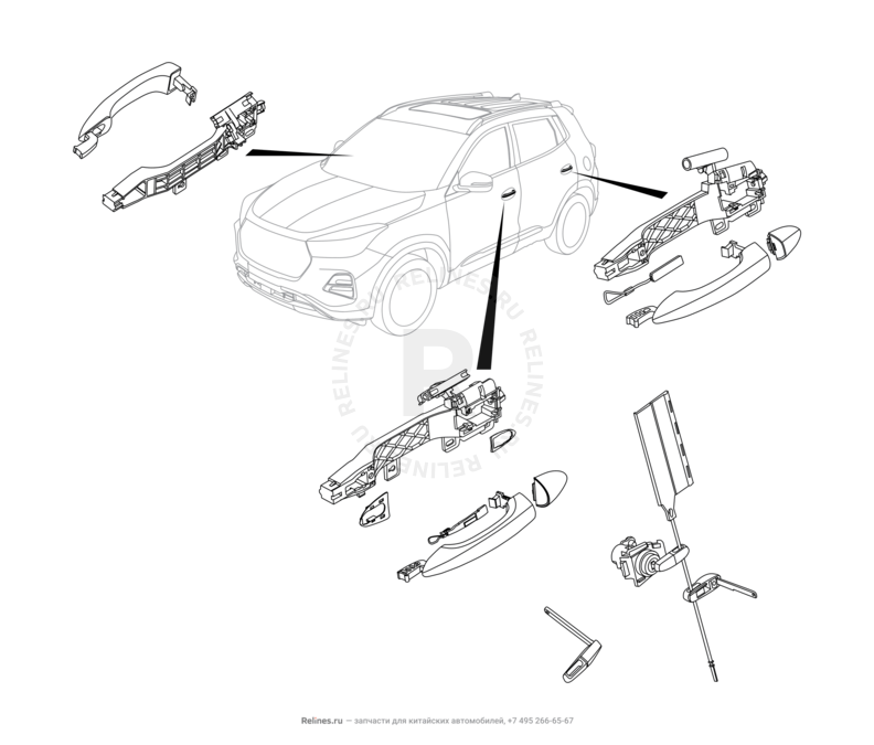 Запчасти Chery Tiggo 4 Pro Поколение I (2021)  — Ручки дверей наружные — схема