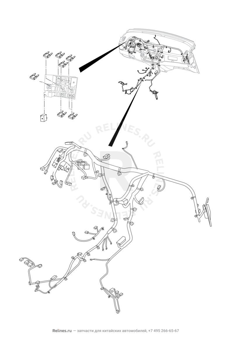 Запчасти Chery Tiggo 4 Pro Поколение I (2021)  — Проводка панели приборов (торпедо) — схема