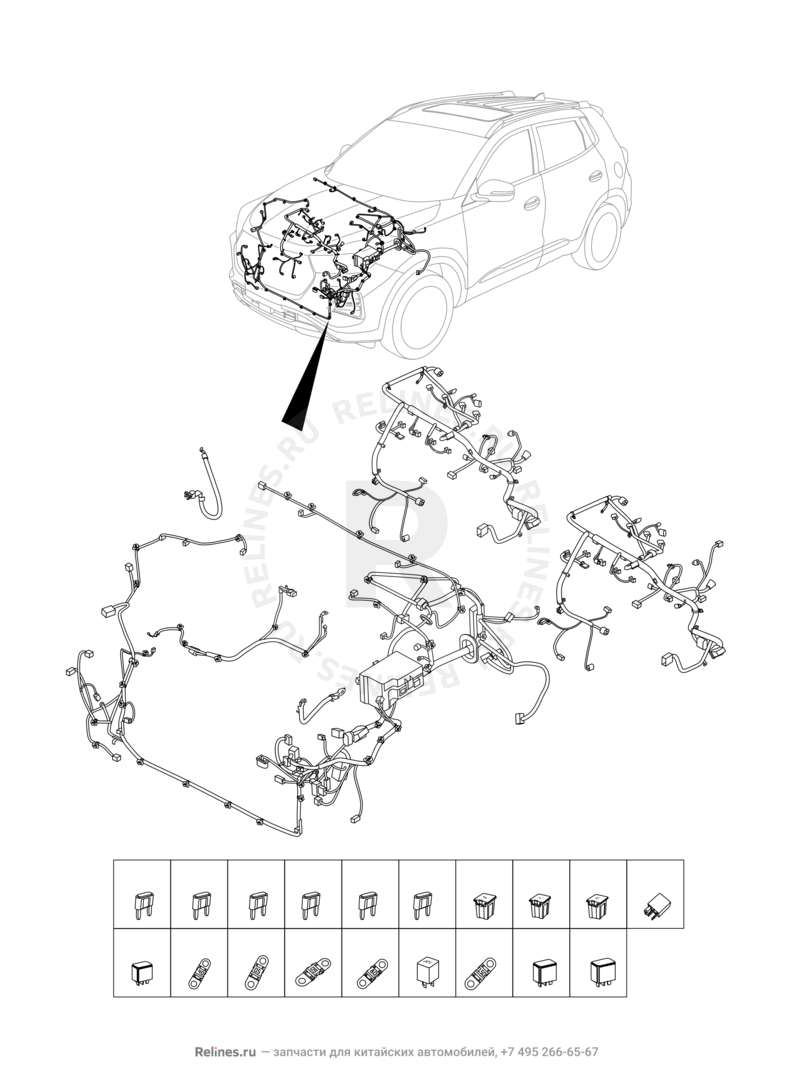 Запчасти Chery Tiggo 4 Pro Поколение I (2021)  — Проводка моторного отсека — схема