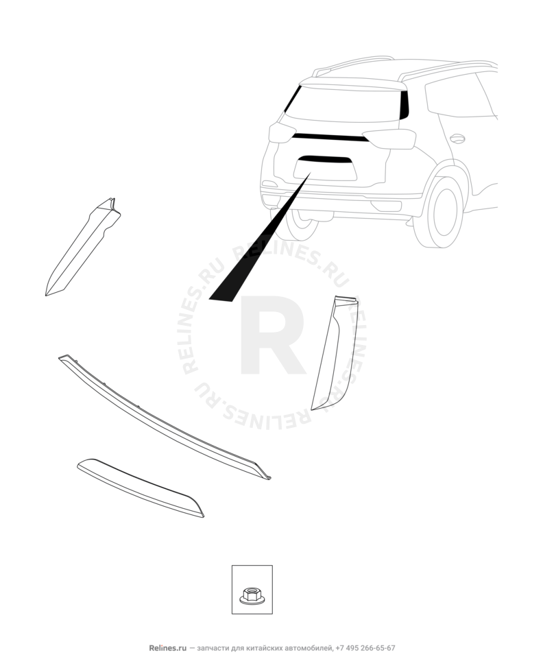 Запчасти Chery Tiggo 4 Pro Поколение I (2021)  — Накладки стоек багажника — схема