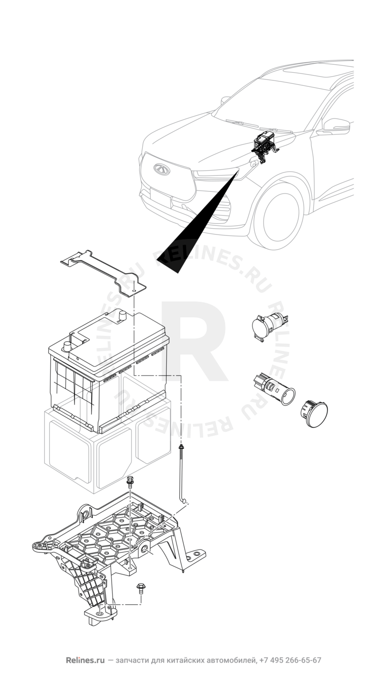 Запчасти Chery Tiggo 7 Pro Max Поколение I (2022)  — Аккумулятор (2) — схема