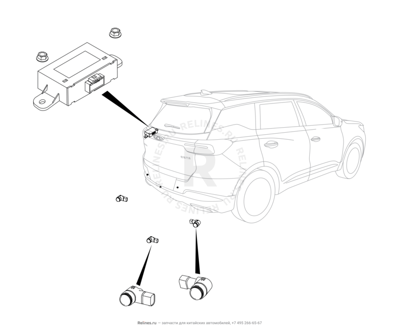 Запчасти Chery Tiggo 7 Pro Поколение I (2020)  — Датчики парковки (парктроники) (2) — схема
