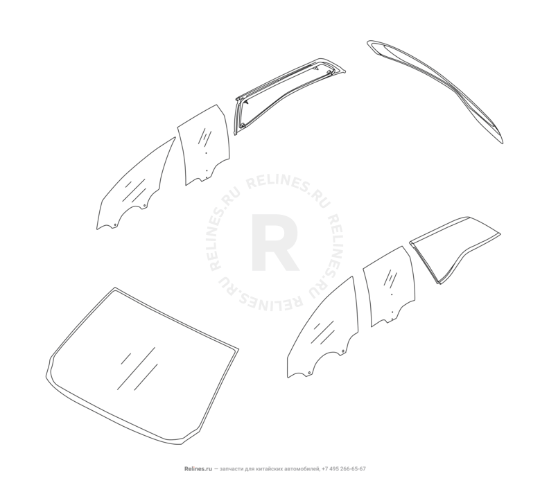 Запчасти Chery Tiggo 7 Pro Поколение I (2020)  — Стекла и комплектующие (1) — схема