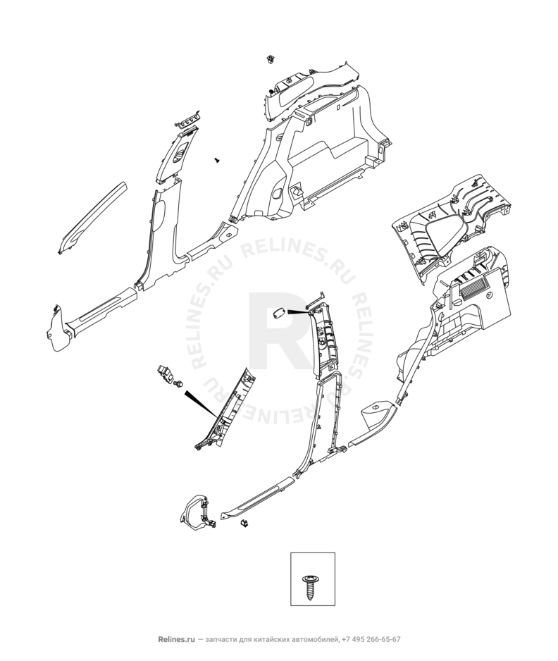 Запчасти Chery Tiggo 7 Pro Поколение I (2020)  — Обшивка стоек, накладки порогов и багажника (4) — схема