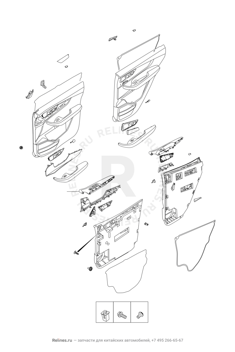 Запчасти Chery Tiggo 4 Pro Поколение I (2021)  — Внутренняя обшивка дверей — схема