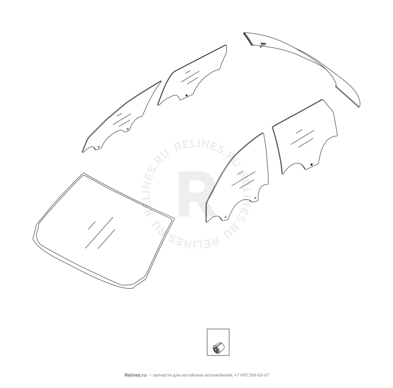 Запчасти Chery Tiggo 4 Pro Поколение I (2021)  — Стекла и комплектующие (2) — схема