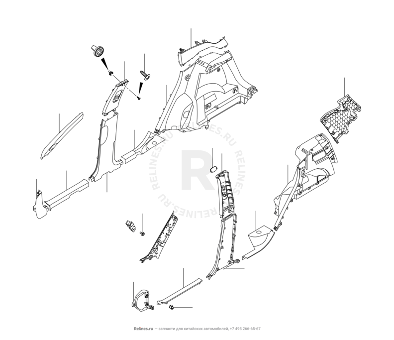 Запчасти Chery Tiggo 4 Pro Поколение I (2021)  — Обшивка стоек, накладки порогов и багажника (3) — схема