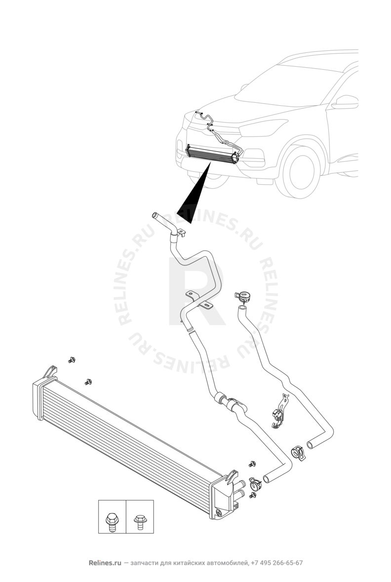 Запчасти Chery Tiggo 4 Поколение I — рестайлинг (2018)  — Радиатор воздушный (интеркулер) (2) — схема