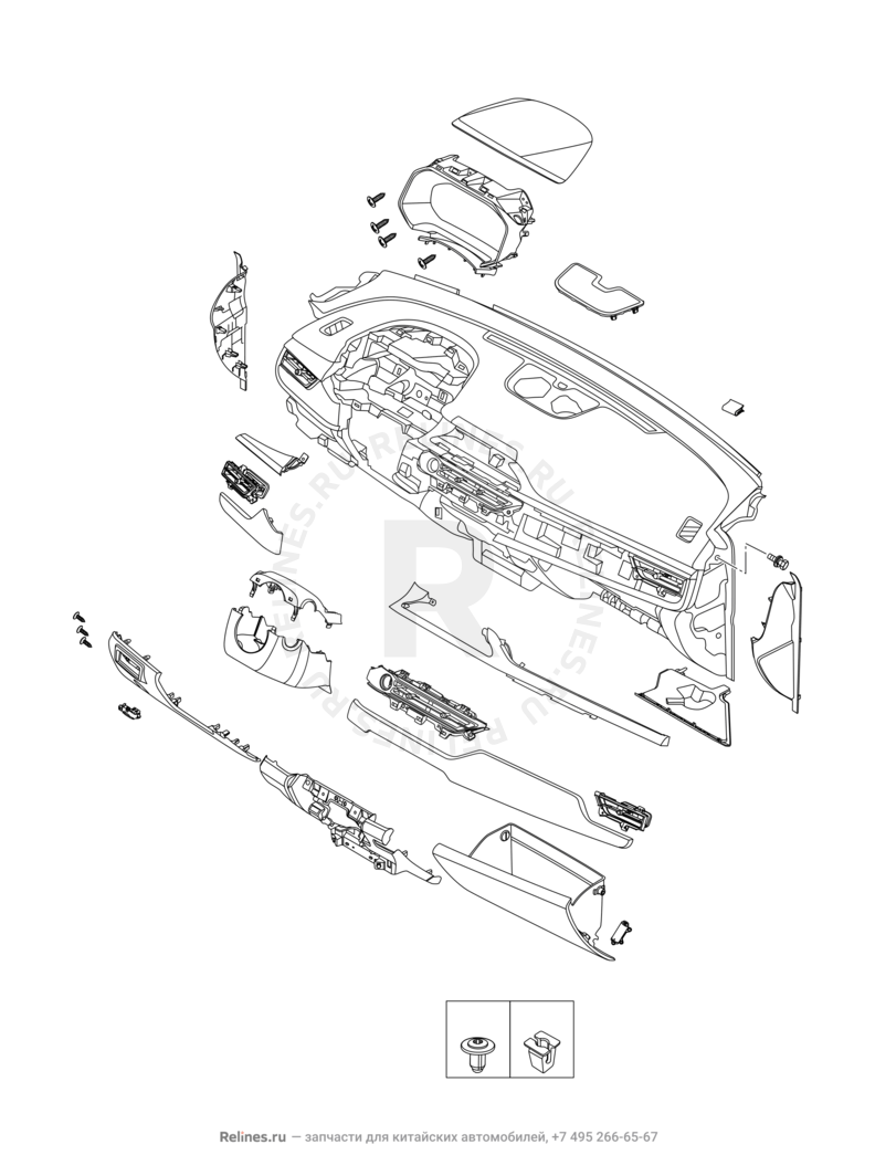 Запчасти Chery Tiggo 4 Pro Поколение I (2021)  — Передняя панель (торпедо) (1) — схема