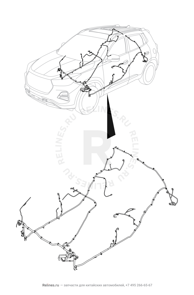 Запчасти Chery Tiggo 4 Pro Поколение I (2021)  — Проводка пола и багажного отсека (багажника) — схема