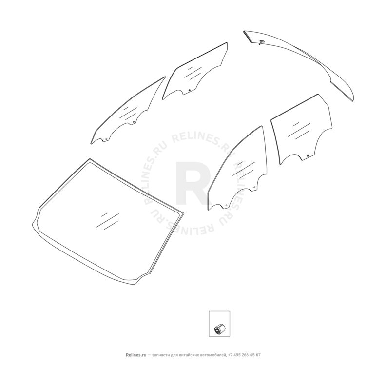 Запчасти Chery Tiggo 4 Pro Поколение I (2021)  — Стекла и комплектующие (3) — схема