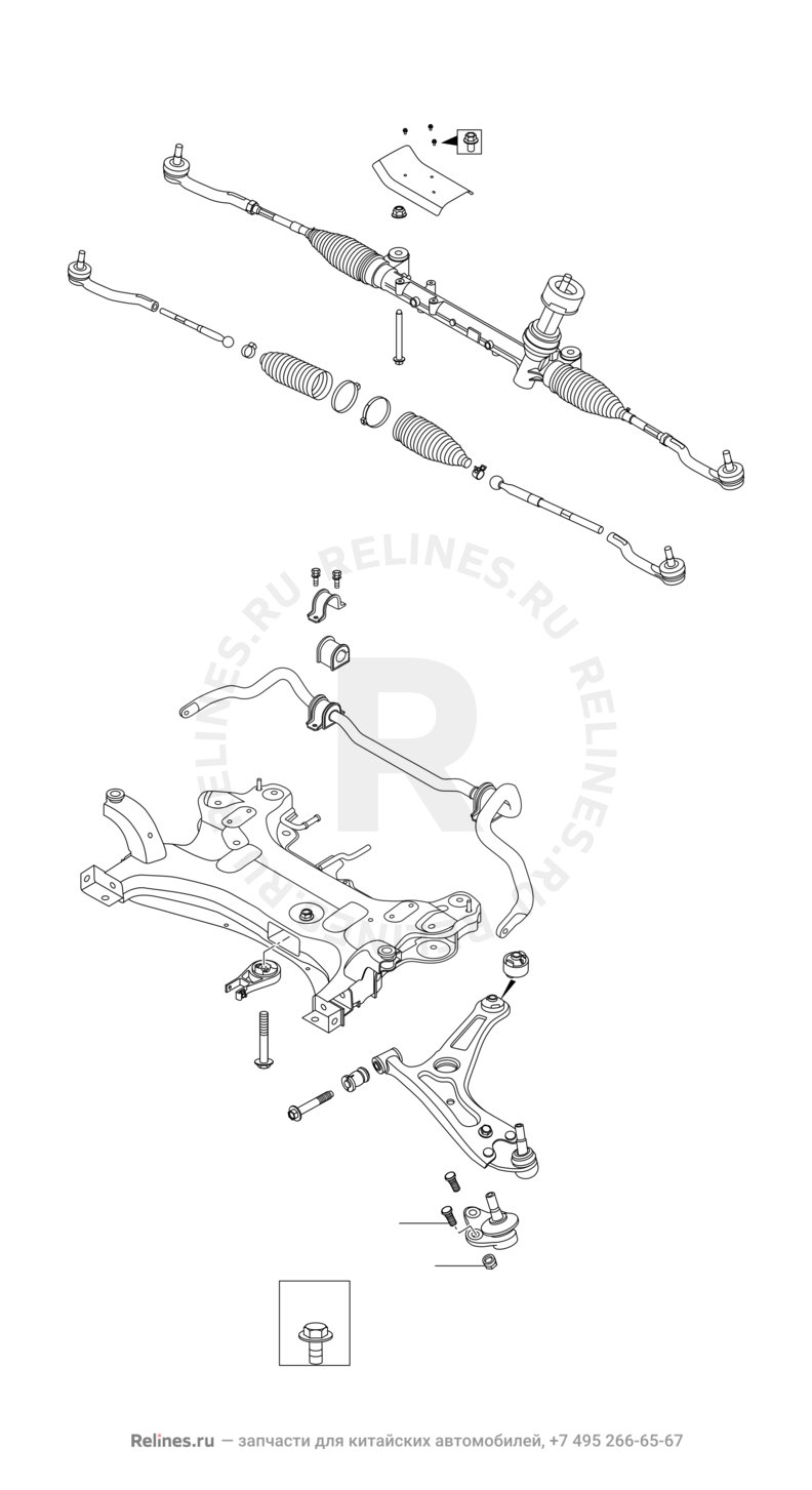 Запчасти Chery Tiggo 4 Pro Поколение I (2021)  — Подрамник и рулевая рейка — схема