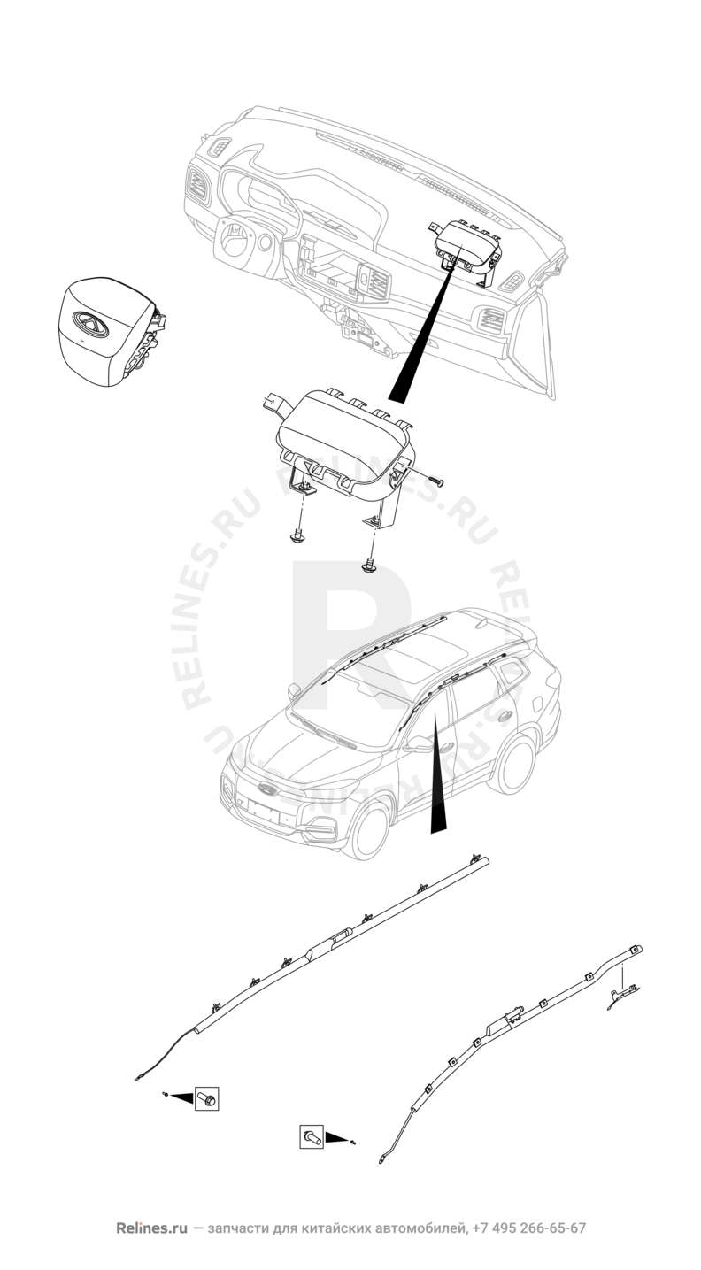 Запчасти Chery Tiggo 8 Поколение I (2018)  — Подушки безопасности — схема