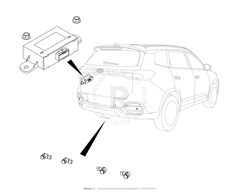 Запчасти Chery Tiggo 8 Pro Max Поколение I (2022)  — Датчики парковки (парктроники) (13) — схема