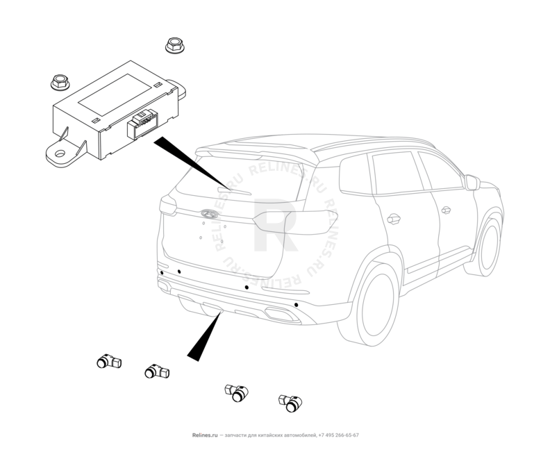 Запчасти Chery Tiggo 8 Pro Max Поколение I (2022)  — Датчики парковки (парктроники) (4) — схема
