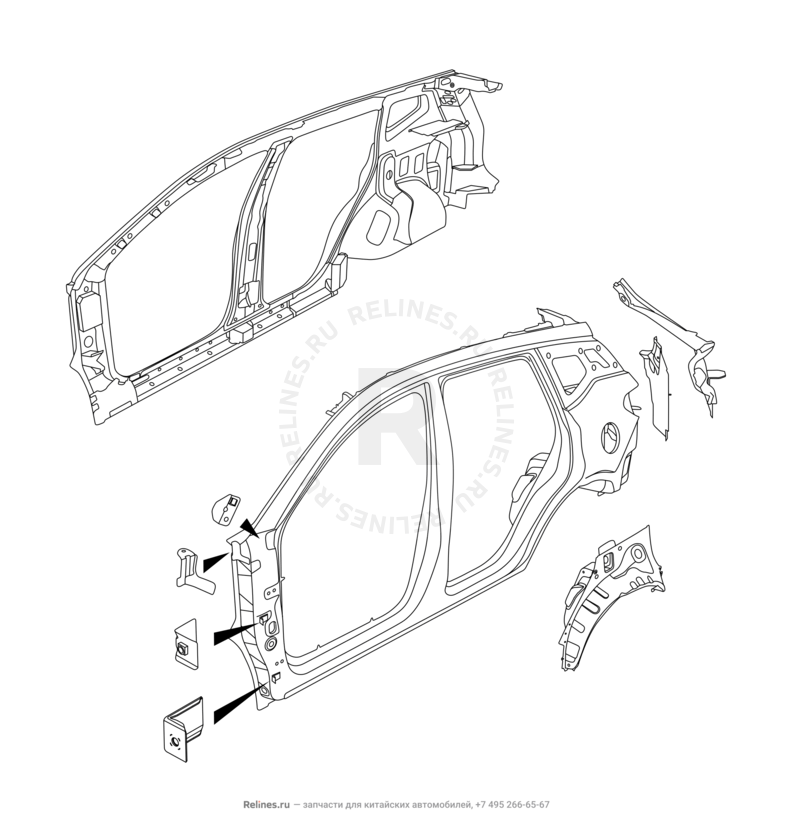 Запчасти Chery Tiggo 7 Pro Max Поколение I (2022)  — Кузовные детали — схема