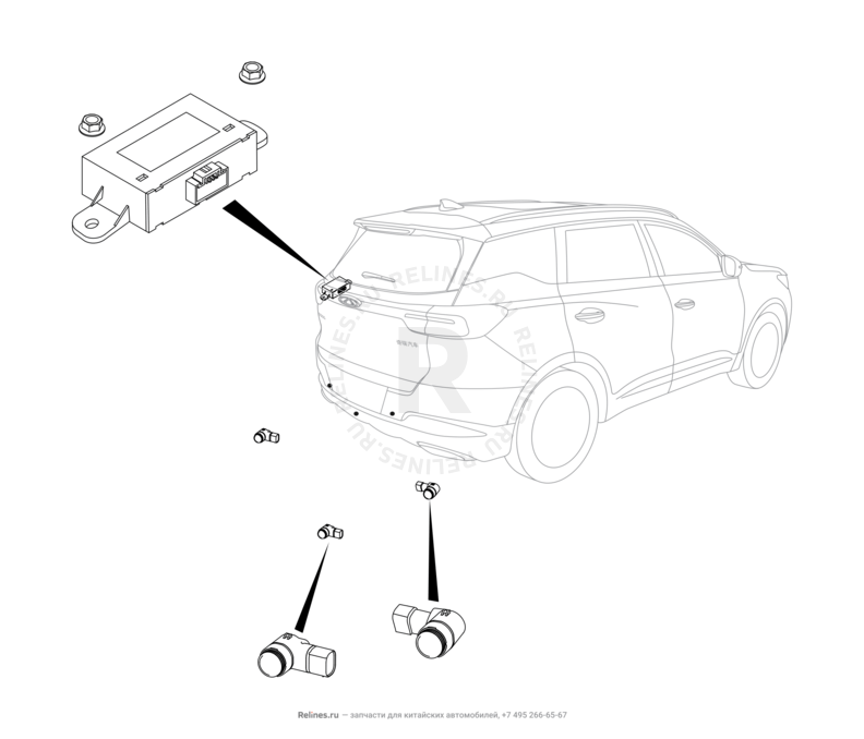 Запчасти Chery Tiggo 7 Pro Поколение I (2020)  — Датчики парковки (парктроники) (3) — схема