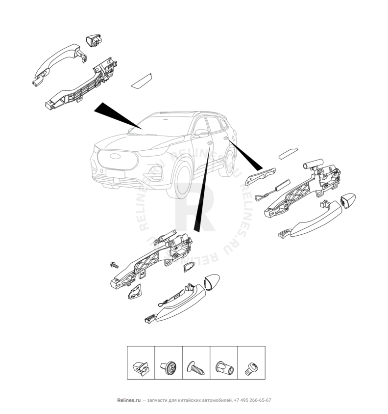 Накладки и ручки дверей Chery Tiggo 8 Pro Max — схема