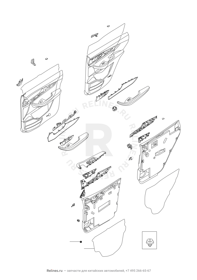 Запчасти Chery Tiggo 8 Pro Max Поколение I (2022)  — Внутренняя обшивка дверей — схема