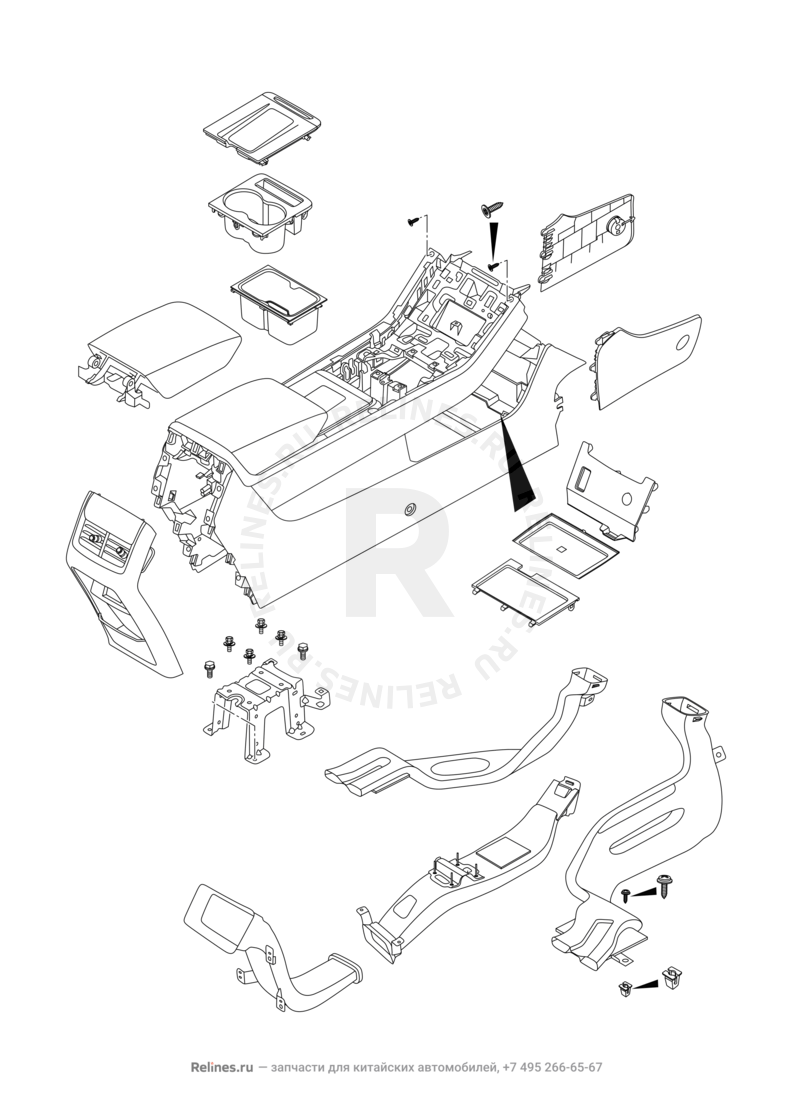 Запчасти Chery Tiggo 8 Pro Max Поколение I (2022)  — Центральный тоннель (консоль) (5) — схема