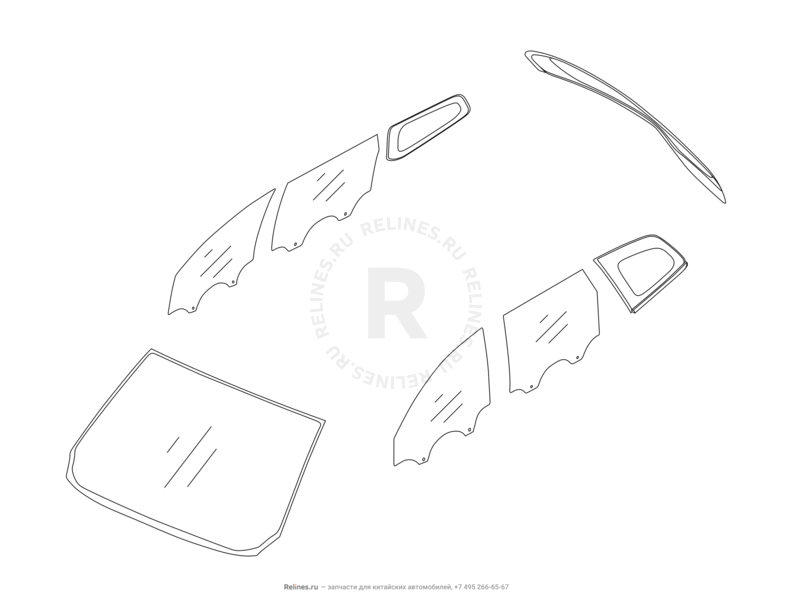 Запчасти Chery Tiggo 8 Pro Max Поколение I (2022)  — Стекла и комплектующие (1) — схема