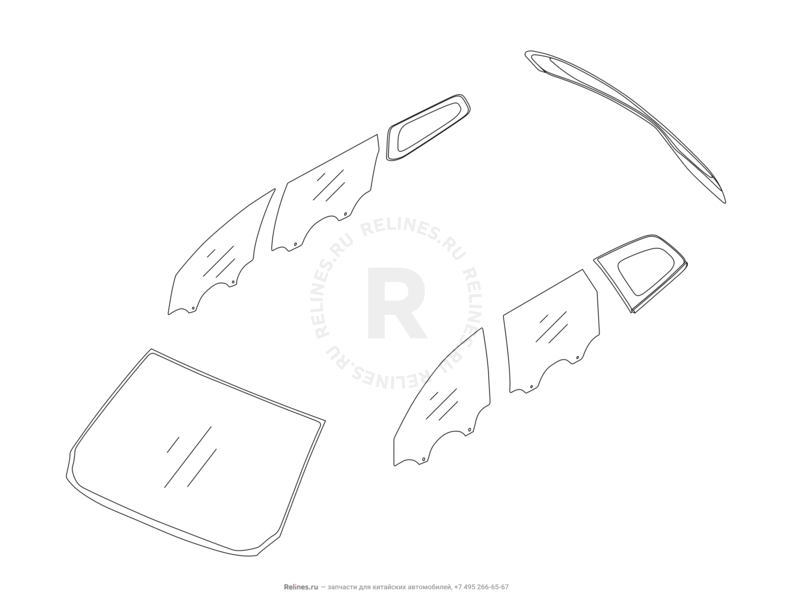 Запчасти Chery Tiggo 8 Pro Max Поколение I (2022)  — Стекла и комплектующие (2) — схема