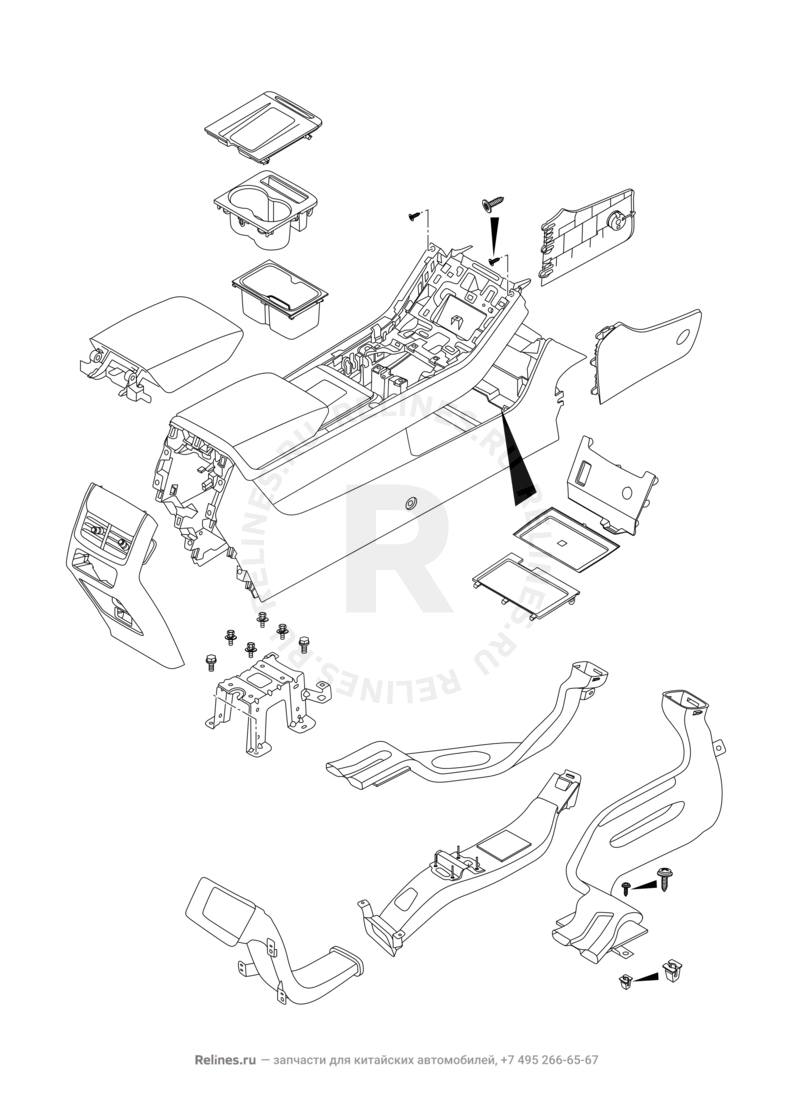 Запчасти Chery Tiggo 8 Pro Max Поколение I (2022)  — Центральный тоннель (консоль) (6) — схема