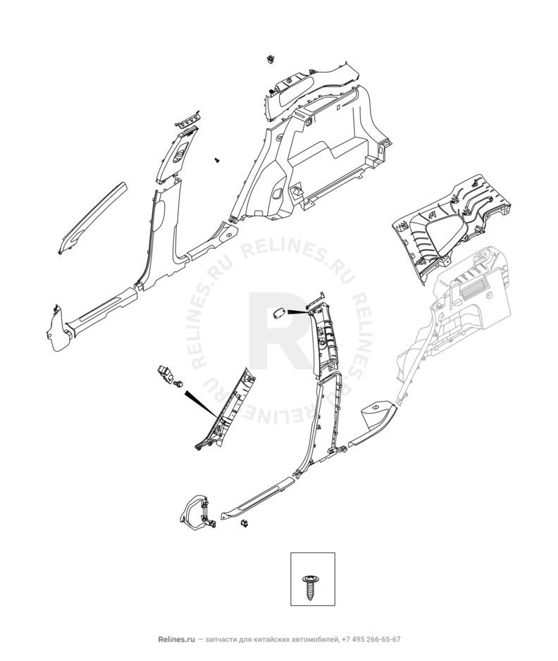 Запчасти Chery Tiggo 7 Pro Поколение I (2020)  — Обшивка стоек, накладки порогов и багажника (5) — схема