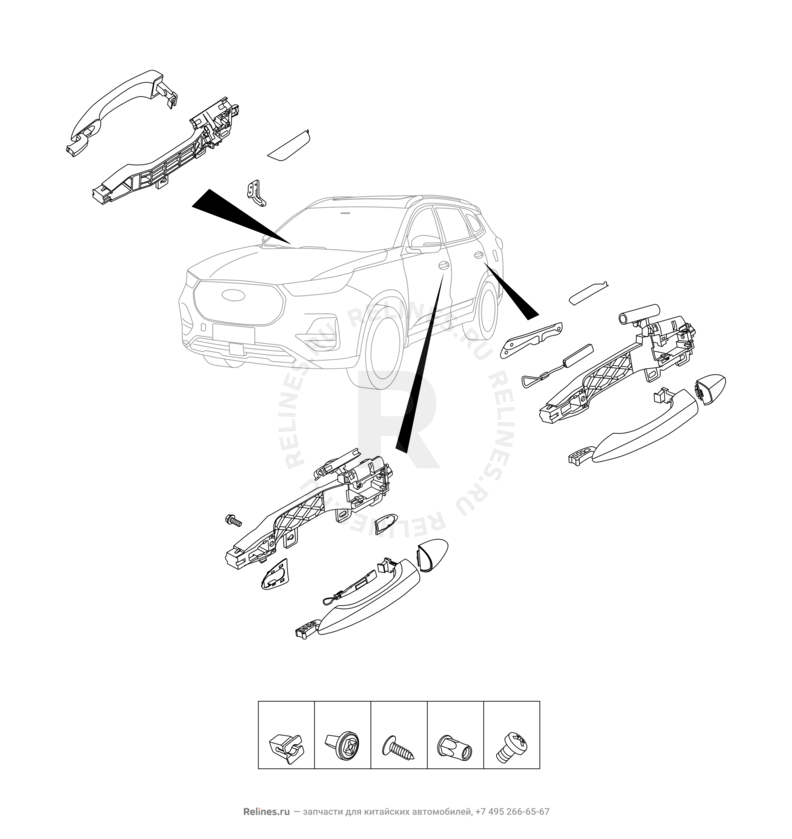 Накладки и ручки дверей Chery Tiggo 8 Pro Max — схема
